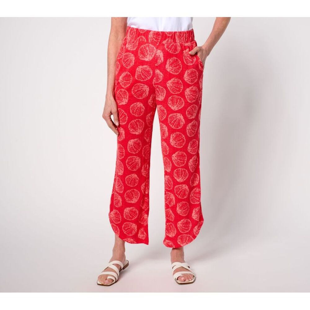 Turbie Twist Women's Petite Pants PXS Denim & Co. Beach Printed Knit Red A685153